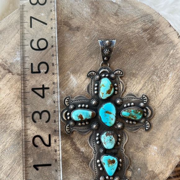 Gorgeous Anthony Sandoval Navajo silver and turquoise large cross - Picture 7 of 7